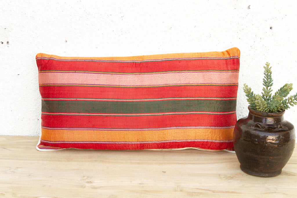 Mira Striped Gujarati Mashru Lumbar Pillow (Trade)