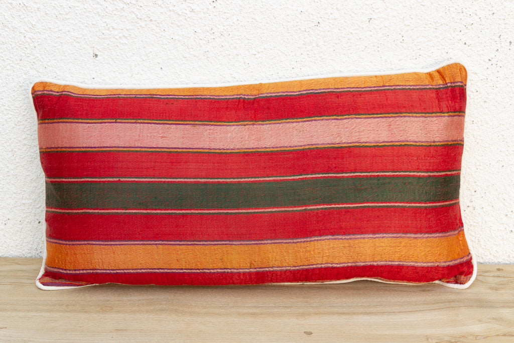Mira Striped Gujarati Mashru Lumbar Pillow (Trade)