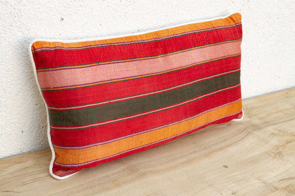Mira Striped Gujarati Mashru Lumbar Pillow (Trade)