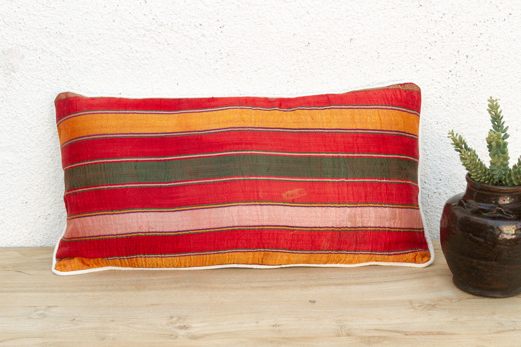 Rahi Striped Gujarati Mashru Lumbar Pillow