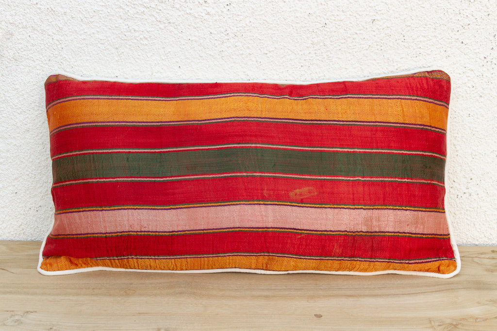 Rahi Striped Gujarati Mashru Lumbar Pillow