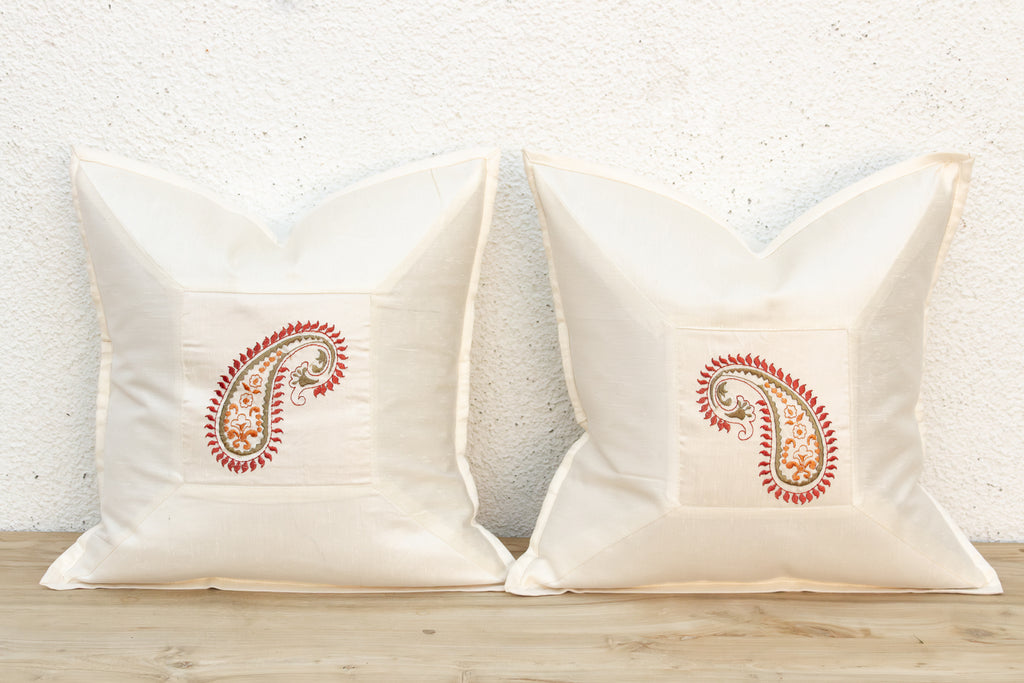 Pair of Buti Ivory Paisley Pillow Covers (Trade)