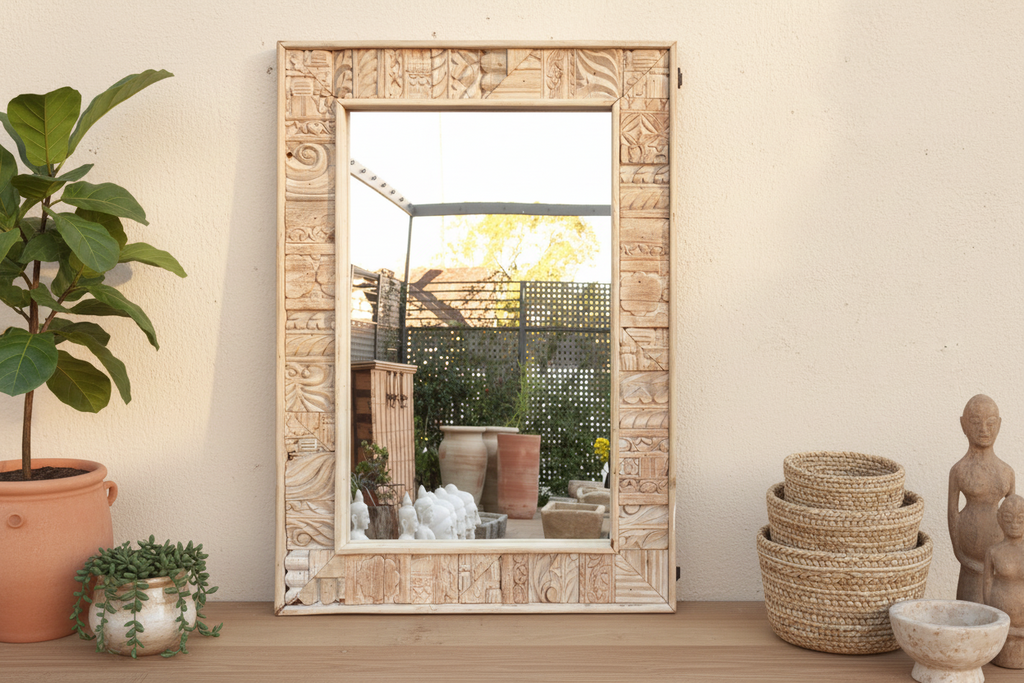 Rustic Bohemian Bleached Wood Mirror (Trade)