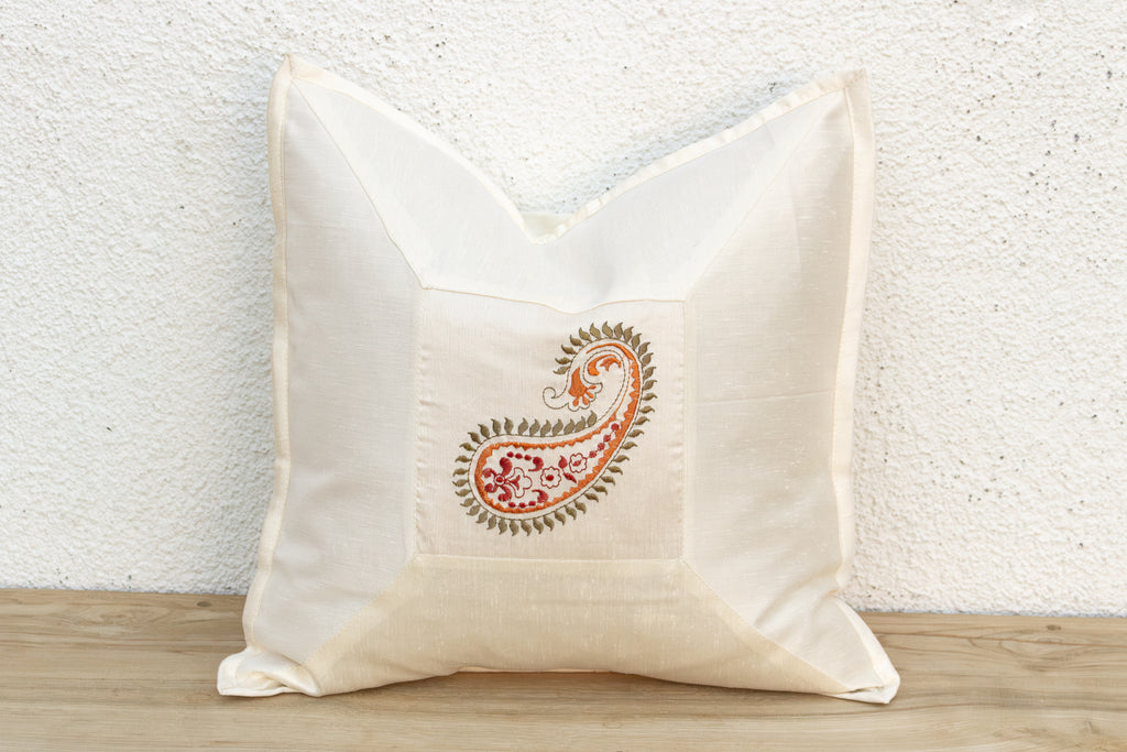 Amra Ivory Paisley Pillow Cover