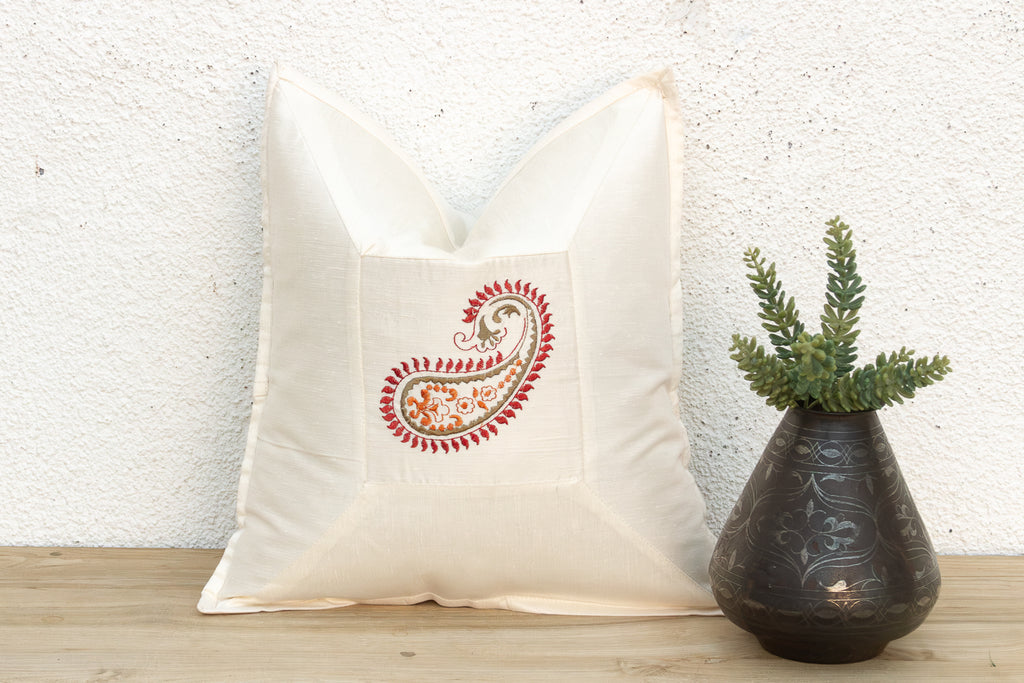 Diya Ivory Paisley Pillow Cover