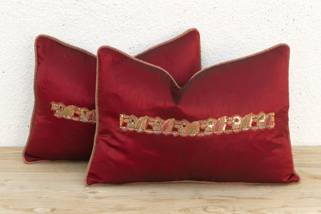 Rasa Red Pair of Zardozi Pillows
