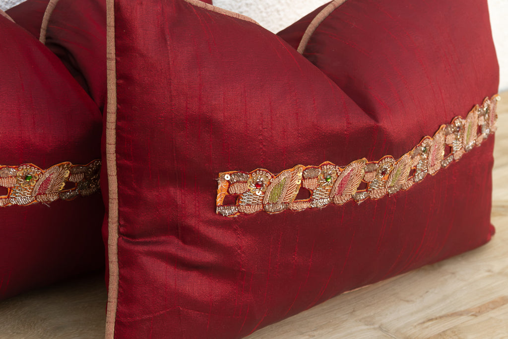 Rasa Red Pair of Zardozi Pillows