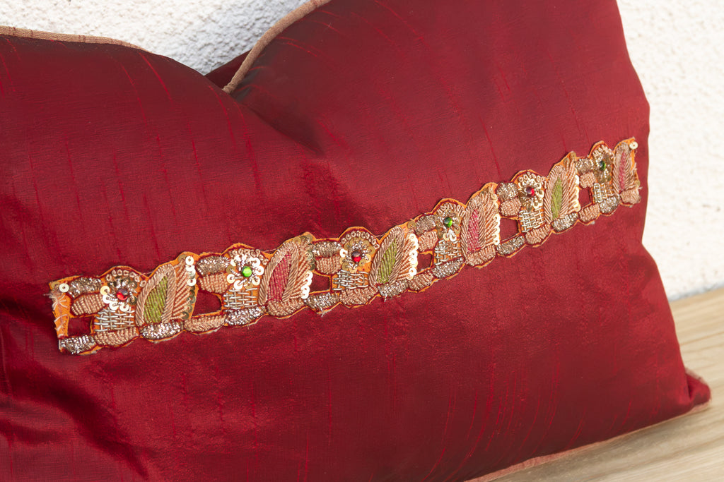 Rasa Red Pair of Zardozi Pillows
