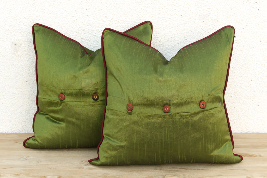 Pair of Morya Green Zardozi Pillows (Trade)