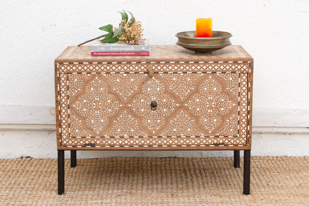 Heirloom 19th Century Inlay Chest w/Drop Down Door