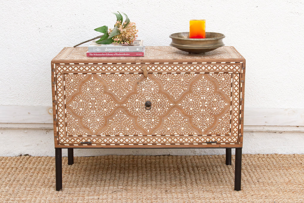 Heirloom 19th Century Inlay Chest w/Drop Down Door