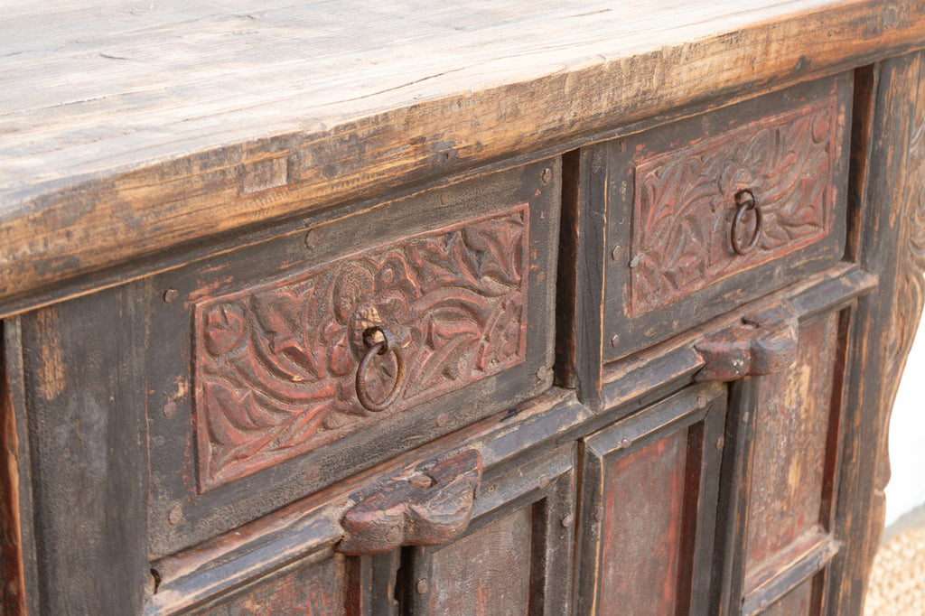 Antique Pagoda Elm Cabinet w/Original Painted Finish