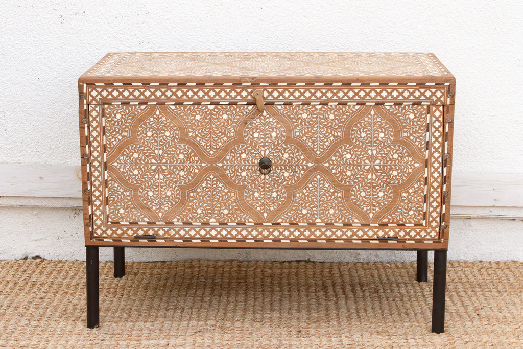 Heirloom 19th Century Inlay Chest w/Drop Down Door