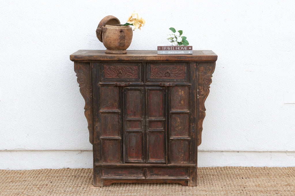 Antique Pagoda Elm Cabinet w/Original Painted Finish