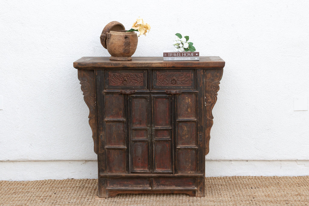 Antique Pagoda Elm Cabinet w/Original Painted Finish
