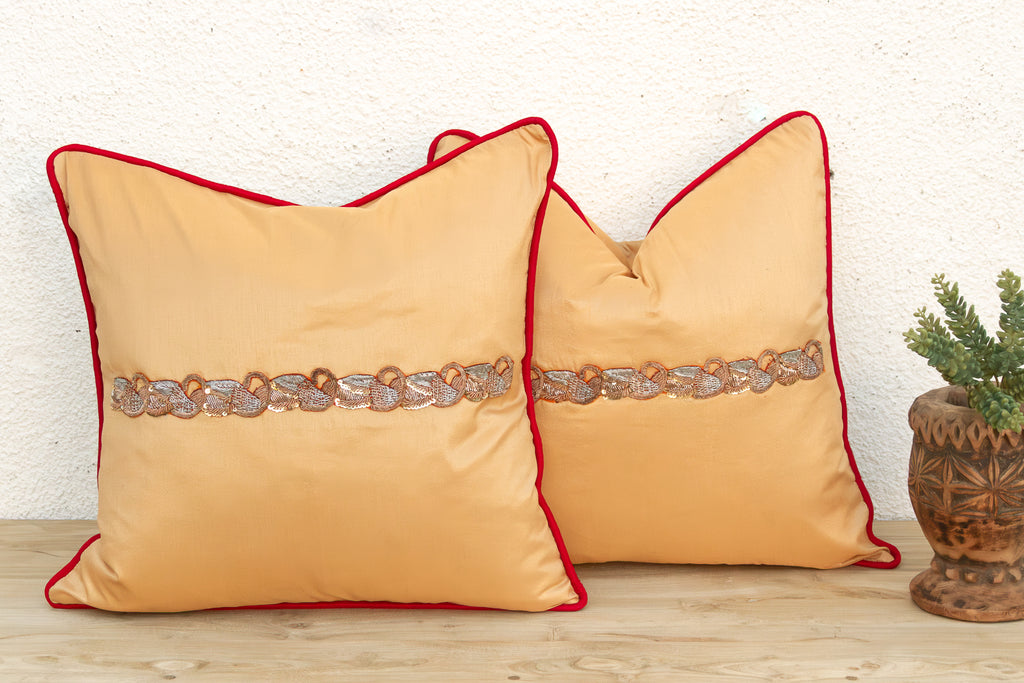 Pair of Gold Zardozi Pillows