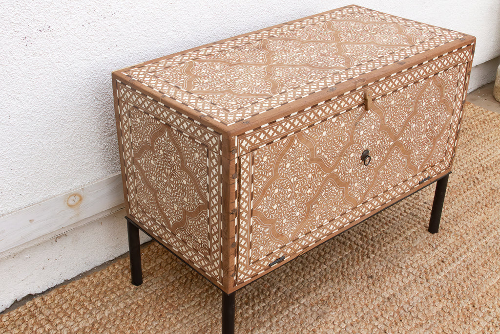 Heirloom 19th Century Inlay Chest w/Drop Down Door