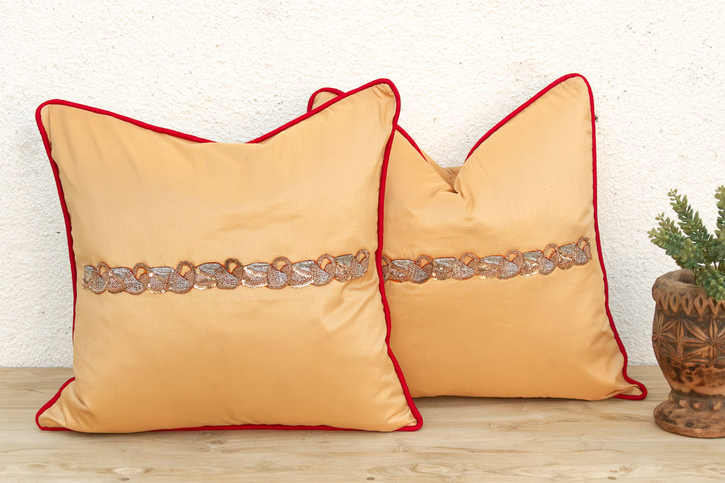Pair of Gold Zardozi Pillows