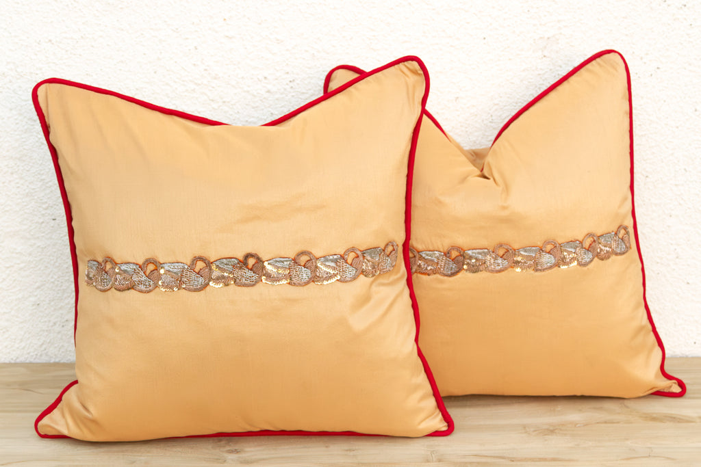Pair of Gold Zardozi Pillows