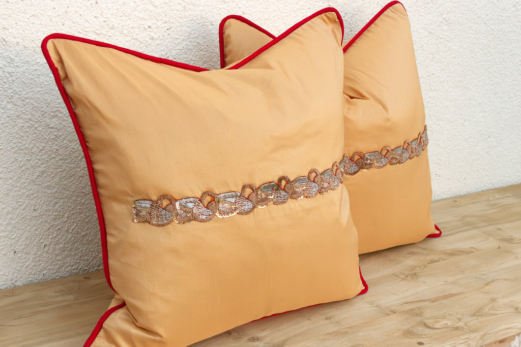 Pair of Gold Zardozi Pillows