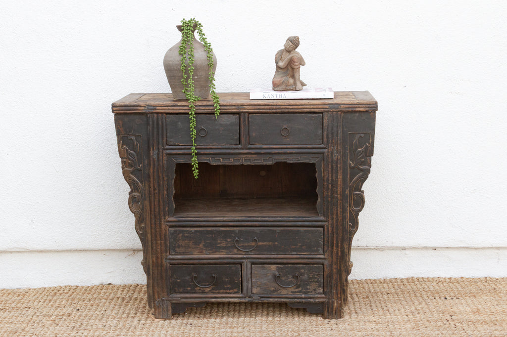 19th Century Carved Black Altar Cabinet