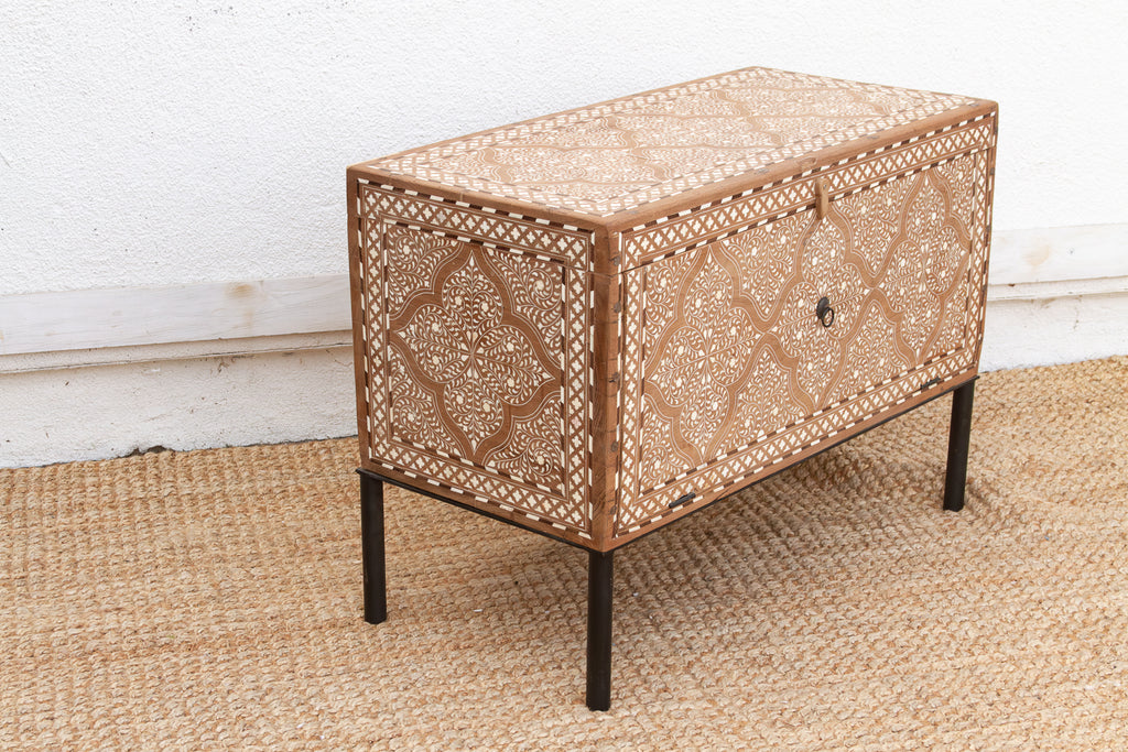 Heirloom 19th Century Inlay Chest w/Drop Down Door