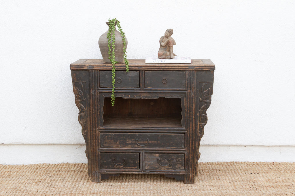 19th Century Carved Black Altar Cabinet