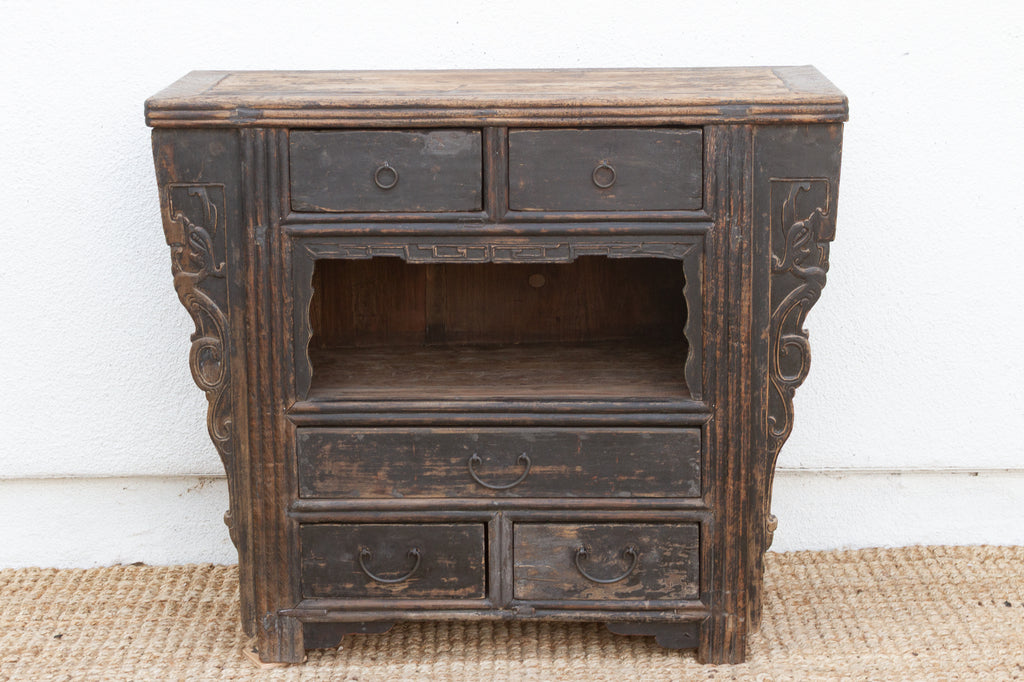 19th Century Carved Black Altar Cabinet