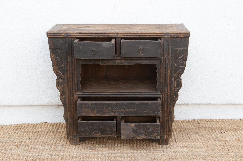 19th Century Carved Black Altar Cabinet