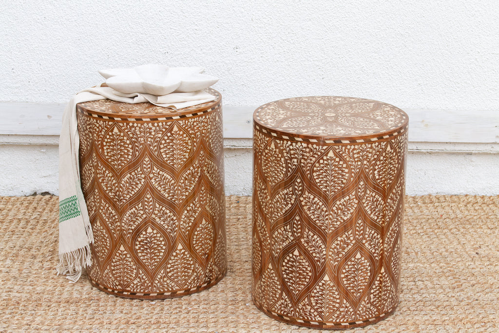 Pair of Royal Artisan Inlay Drum End Table