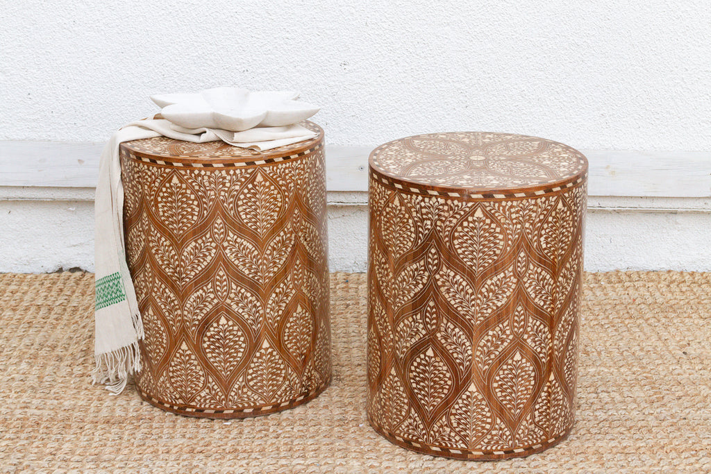 Pair of Royal Artisan Inlay Drum End Table