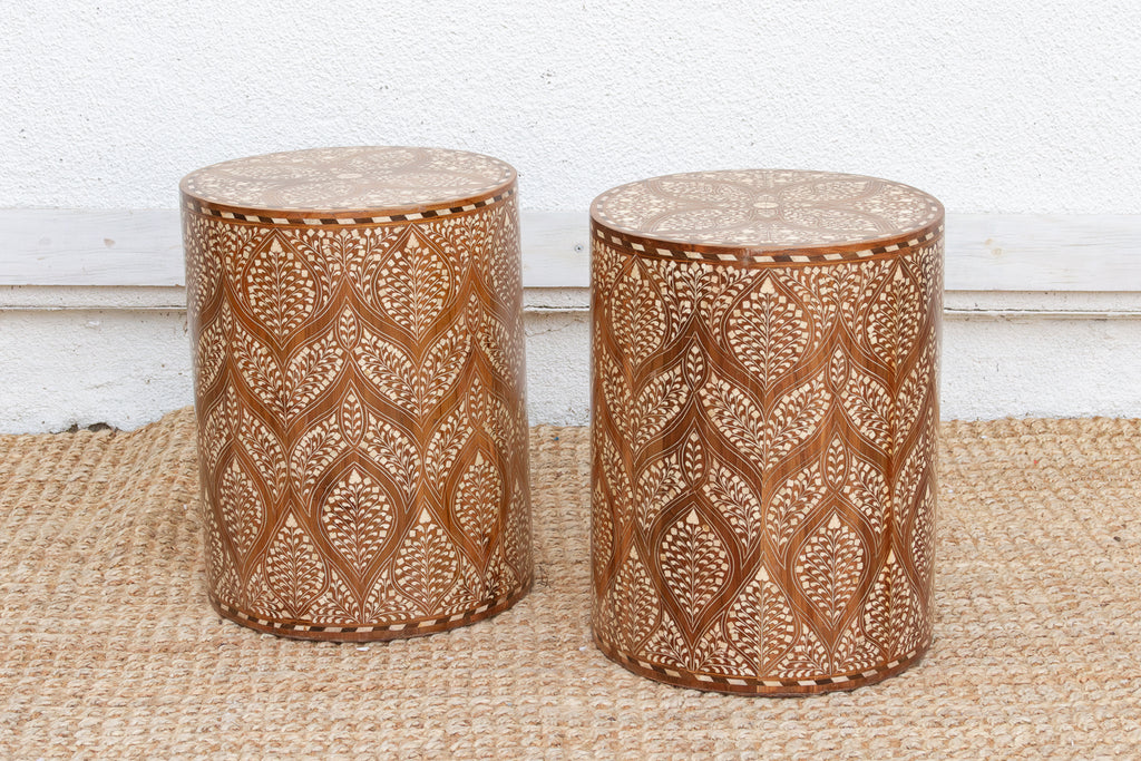 Pair of Royal Artisan Inlay Drum End Table
