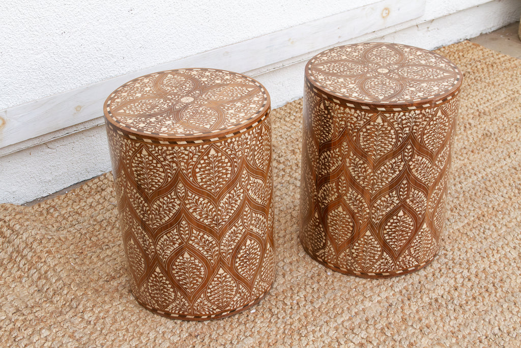 Pair of Royal Artisan Inlay Drum End Table