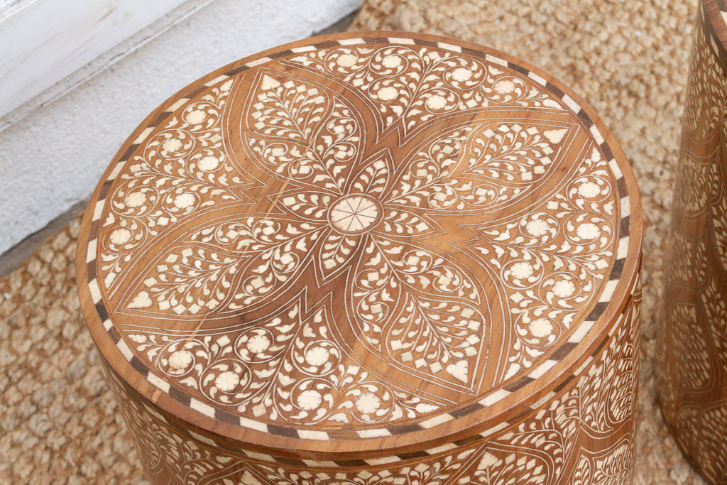 Pair of Royal Artisan Inlay Drum End Table