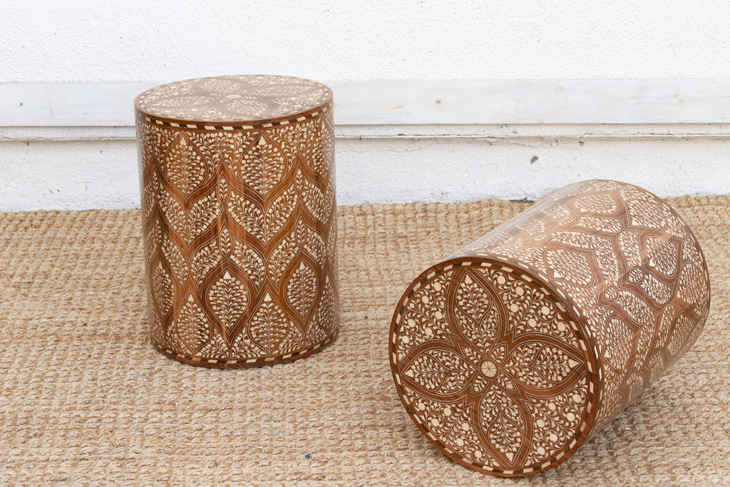 Pair of Royal Artisan Inlay Drum End Table