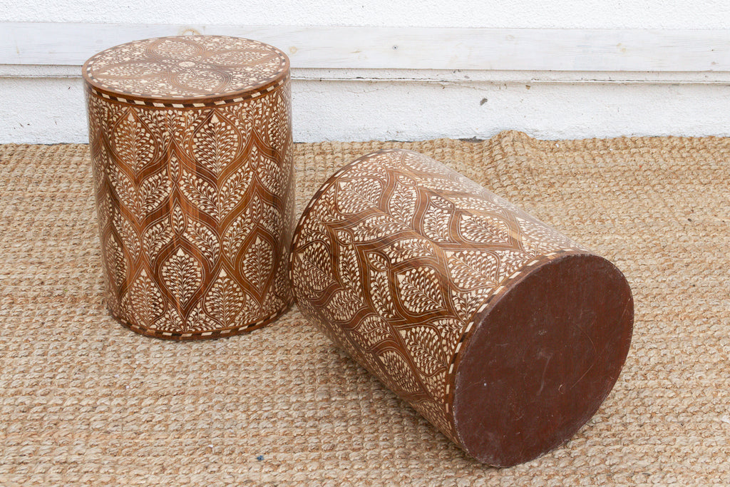 Pair of Royal Artisan Inlay Drum End Table