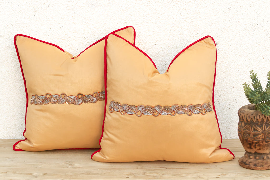 Pair of Tara Zardozi-Embroidered Silk Pillow Covers