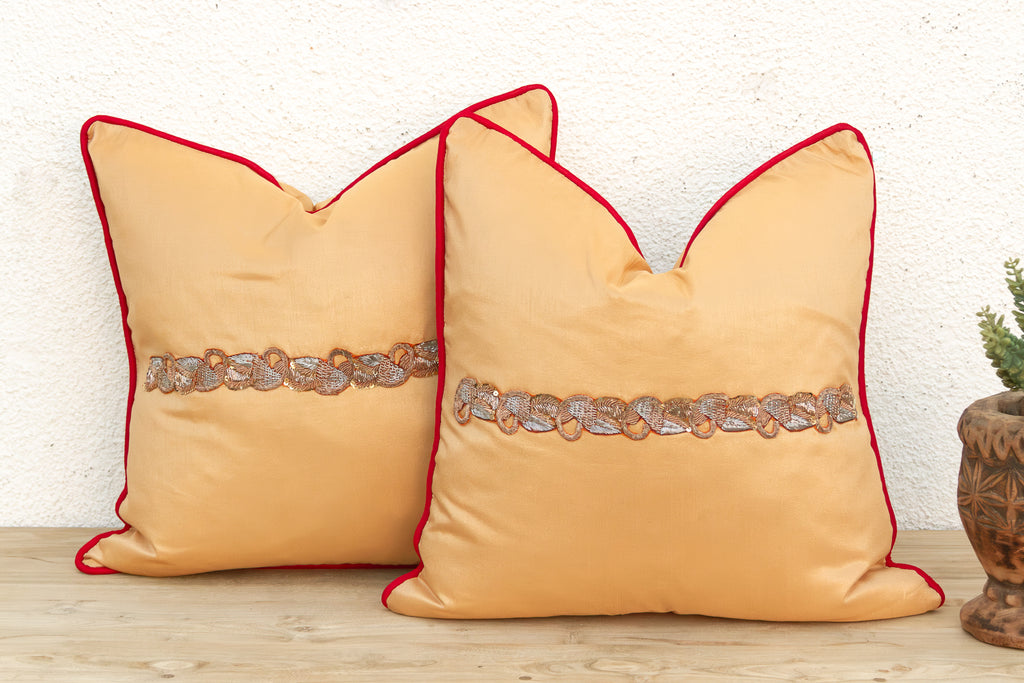 Pair of Tara Zardozi-Embroidered Silk Pillow Covers