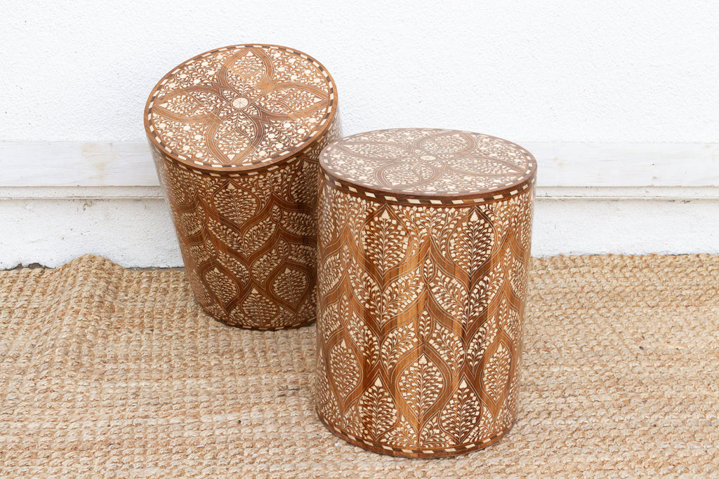 Pair of Royal Artisan Inlay Drum End Table