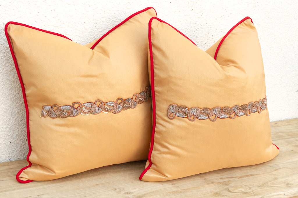 Pair of Tara Zardozi-Embroidered Silk Pillow Covers