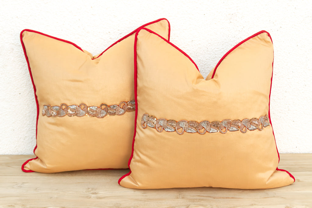 Pair of Tara Zardozi-Embroidered Silk Pillow Covers