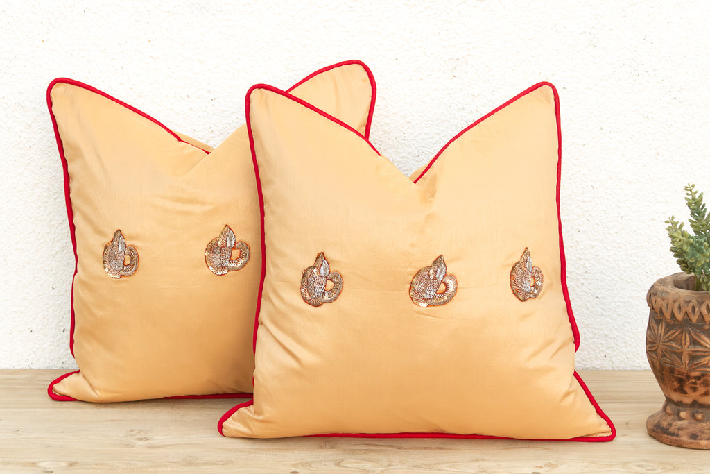 Pair of Naksh Zardozi-Embroidered Silk Pillow Covers (Trade)