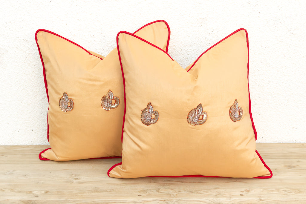 Pair of Naksh Zardozi-Embroidered Silk Pillow Covers (Trade)
