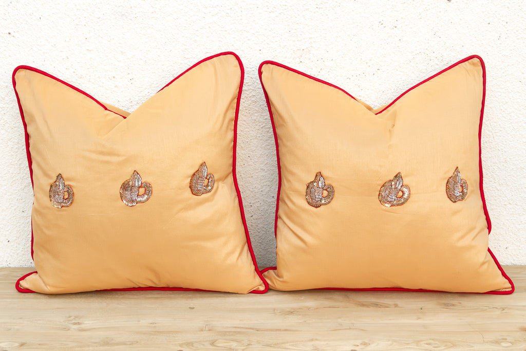 Pair of Naksh Zardozi-Embroidered Silk Pillow Covers (Trade)