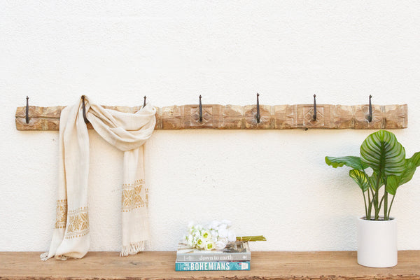 Long Carved Teak Wood Wall Hook– DE-COR Globally Inspired