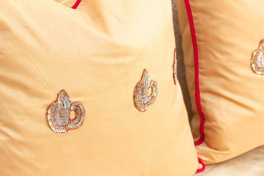 Pair of Naksh Zardozi-Embroidered Silk Pillow Covers (Trade)