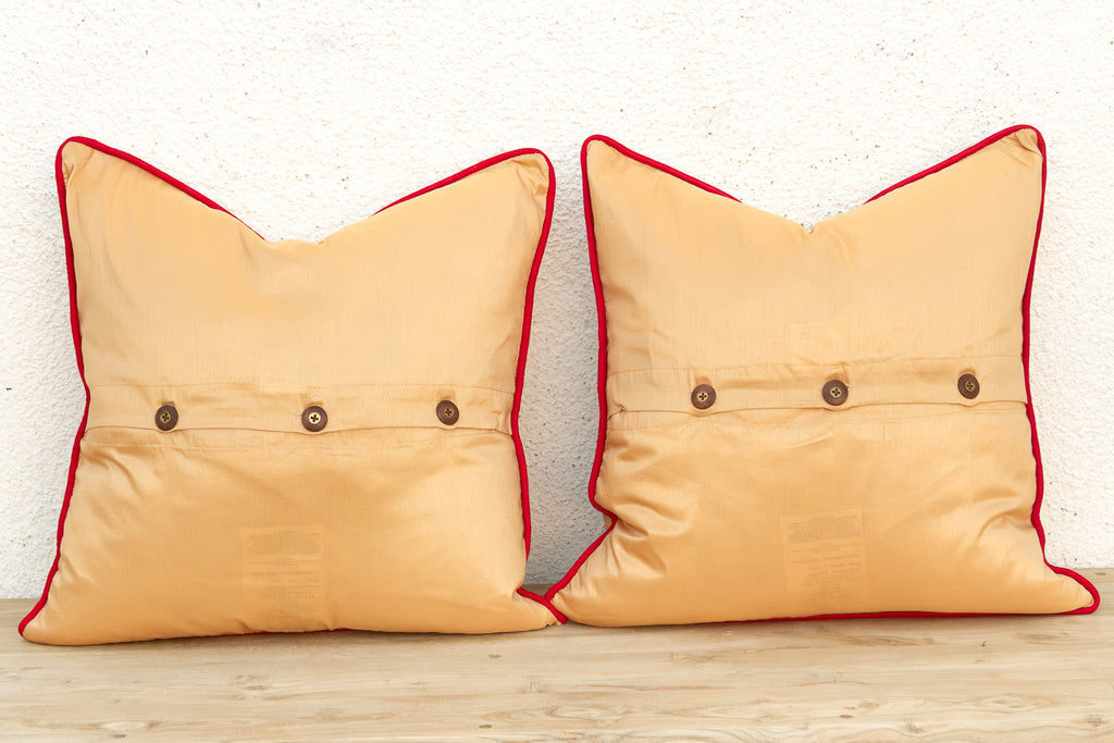 Pair of Naksh Zardozi-Embroidered Silk Pillow Covers (Trade)