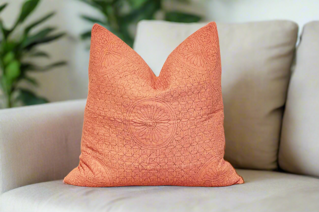 Dark Coral Hand-Stitched Pillow Cover