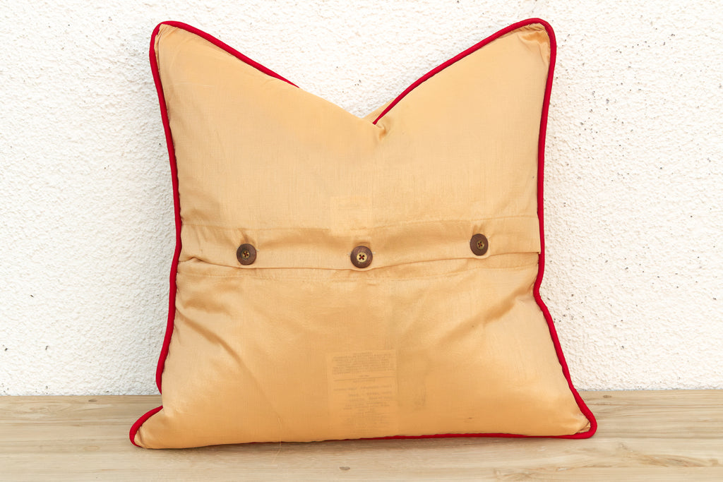 Naz Silk Blend Gold Zardozi Silk Pillow, Peacock Motif
