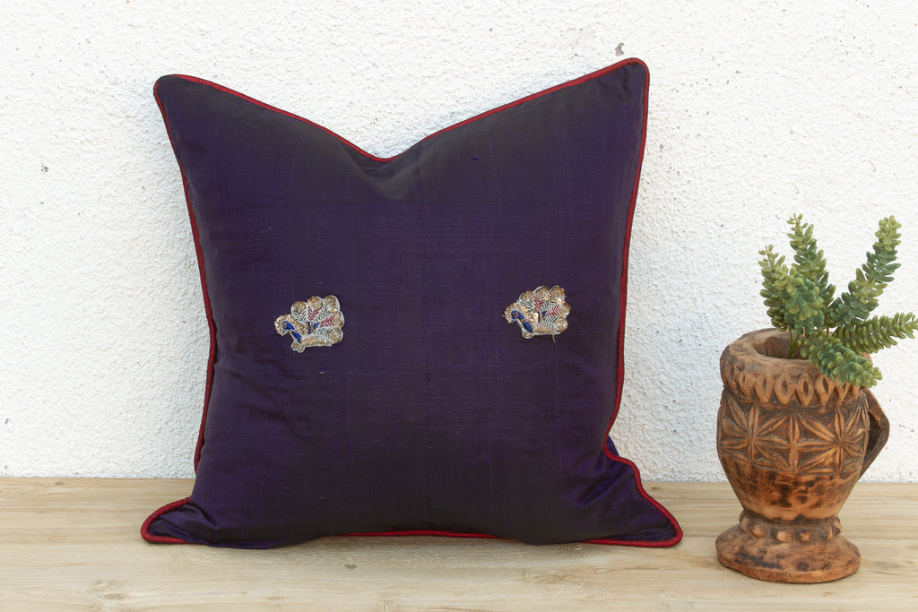 Mdra Blue Zardozi-Embroidered Silk Pillow Cover